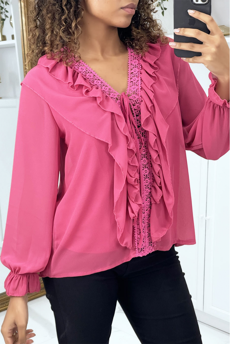 Blouse with ruffles and fushia pink embroidery - 1