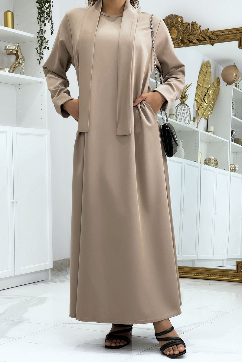 Long camel abaya with pockets and belt - 2