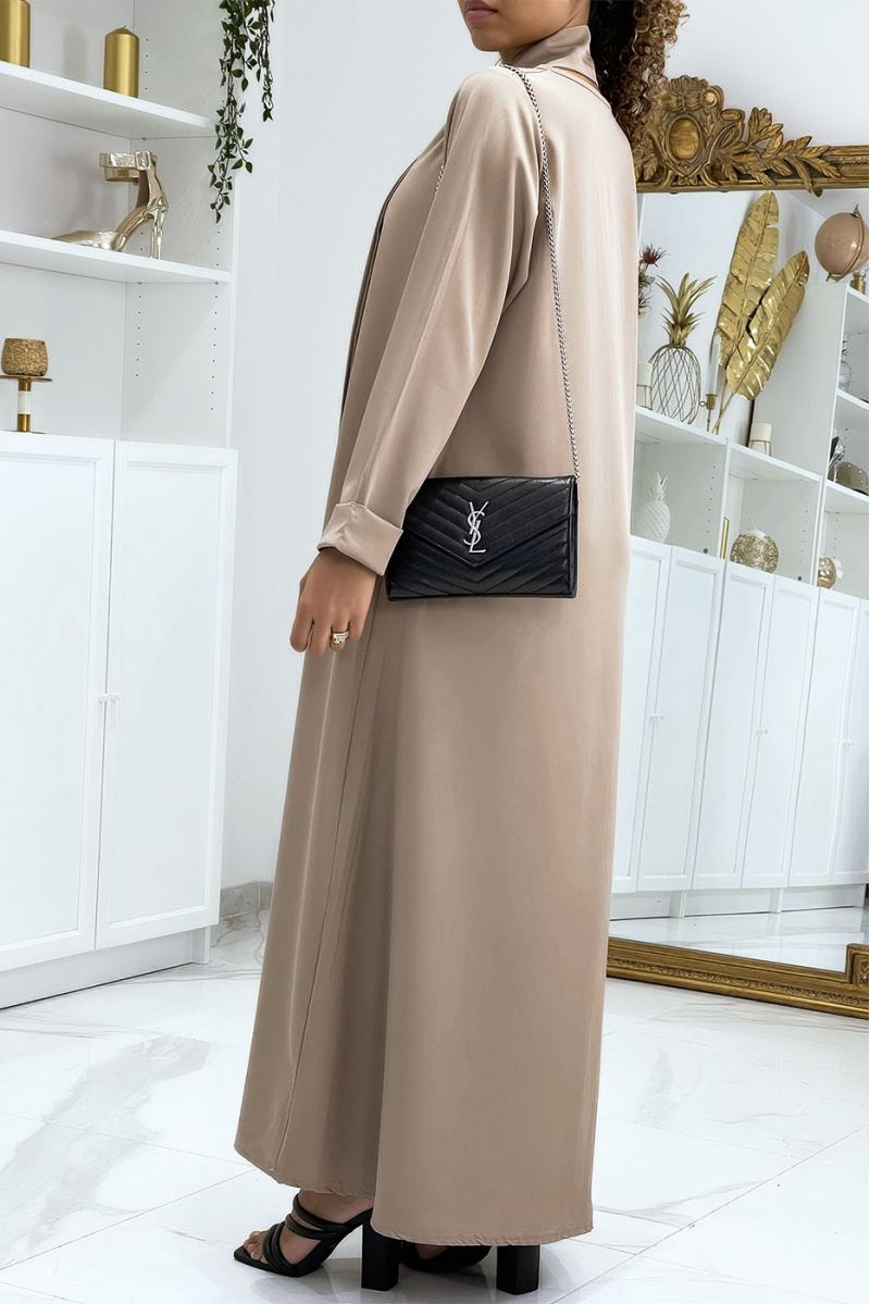 Longue abaya camel avec poches et ceinture - 3