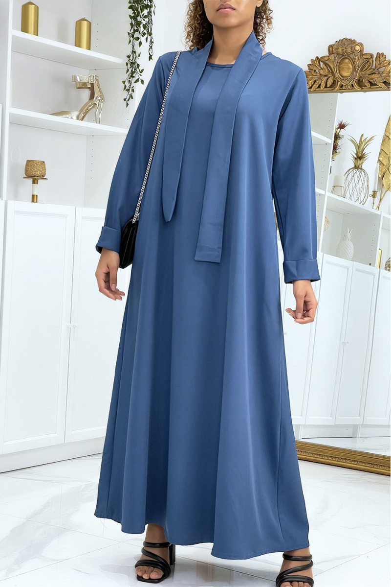 Longue abaya indigo avec poches et ceinture - 4