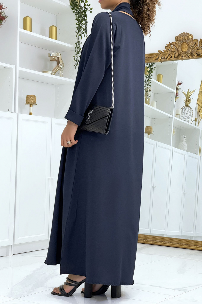 Long navy abaya with pockets and belt - 3