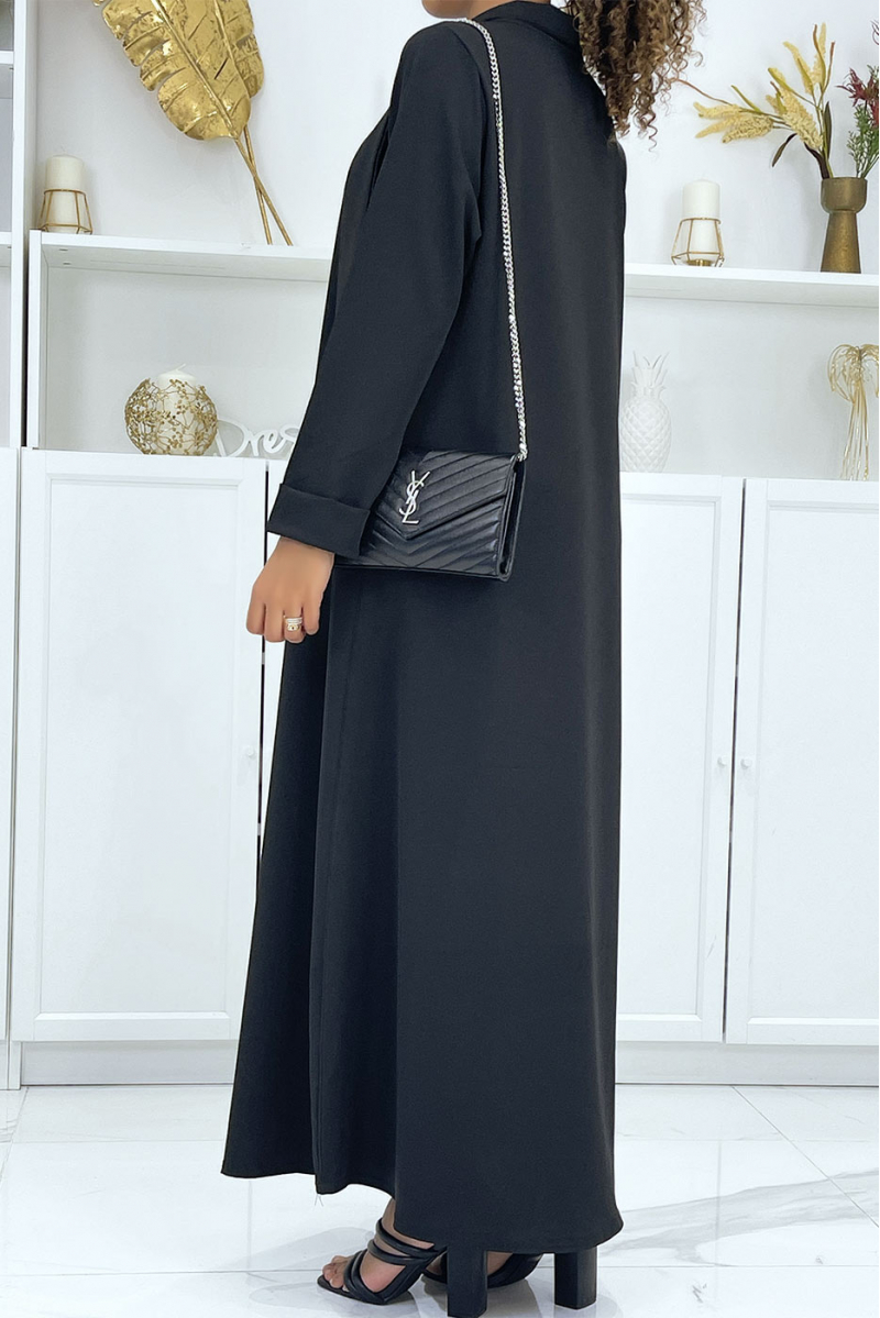 Long black abaya with pockets and belt - 2