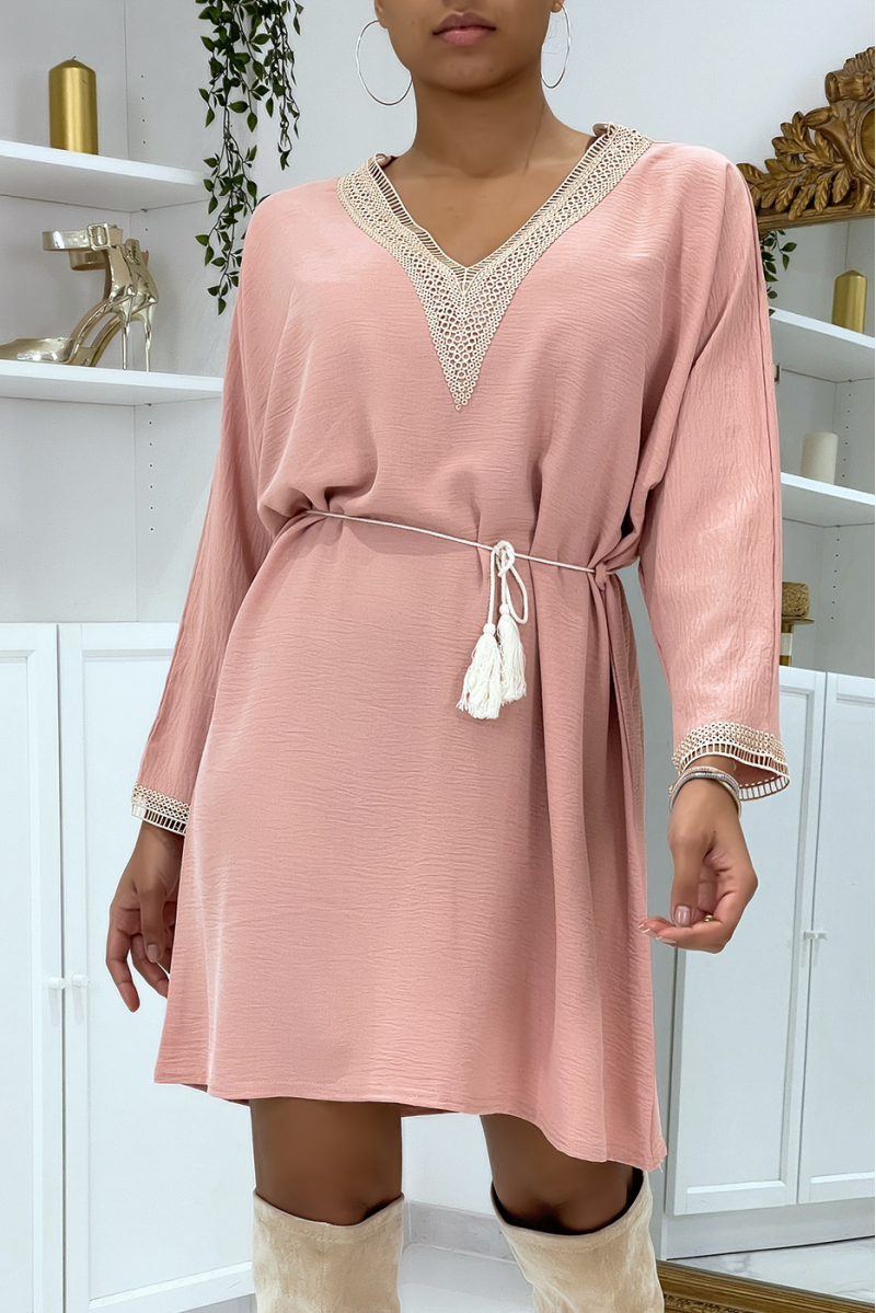 Bohemian-style pink V-neck tunic - 1