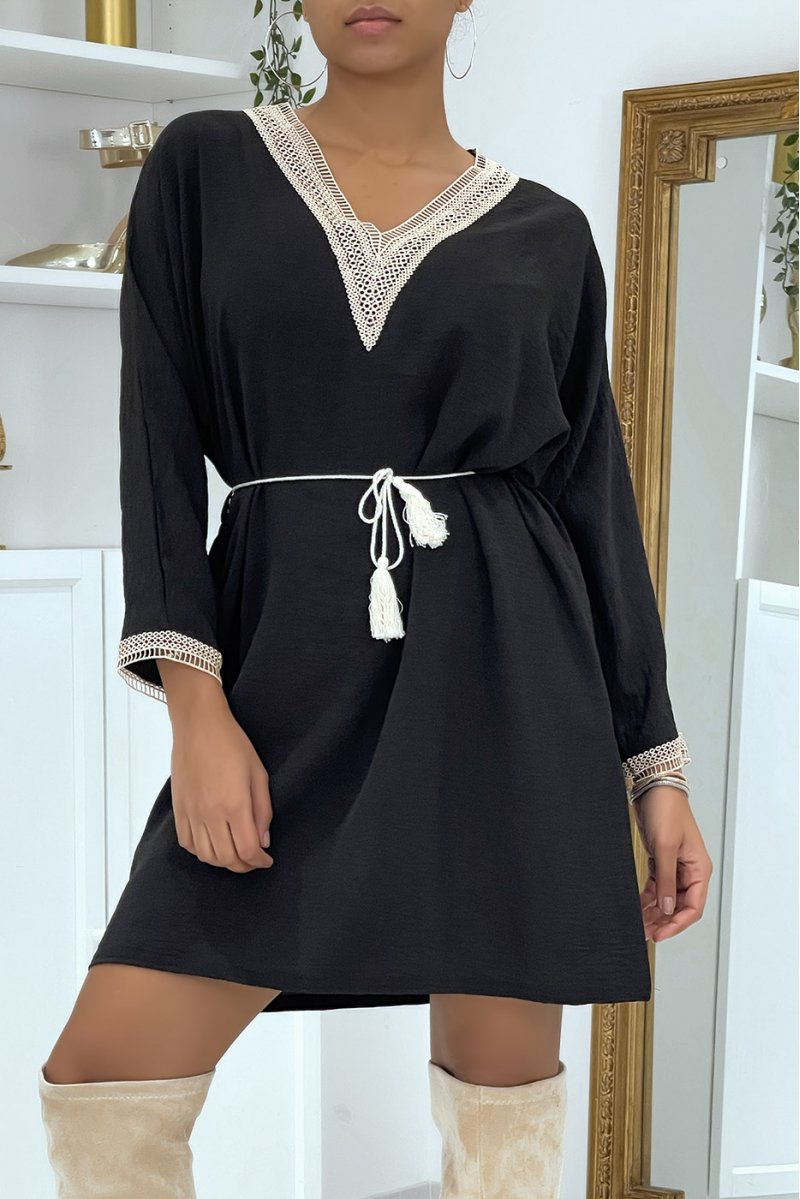 Boheemse zwarte tuniek met V-hals - 2