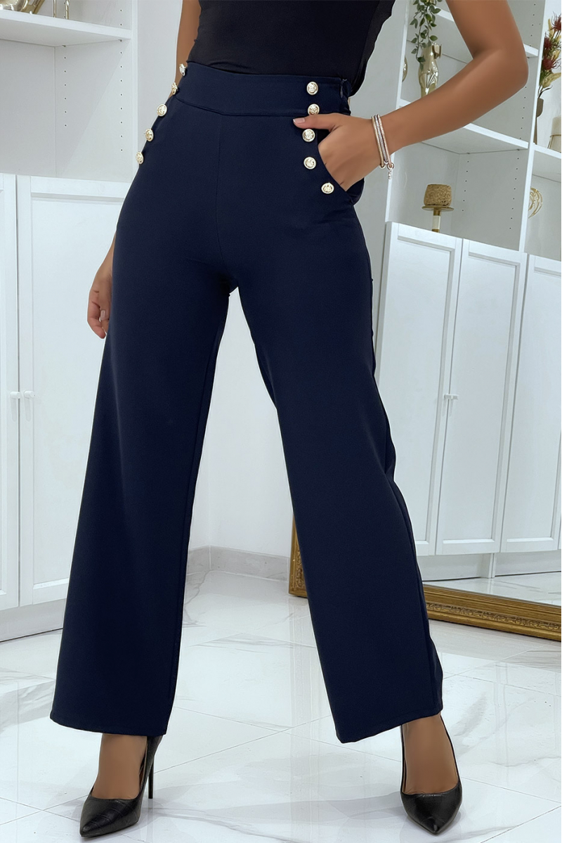 Marineblauwe palazzobroek met hoge taille - 3 Marineblauwe palazzobroek met hoge taille - 3