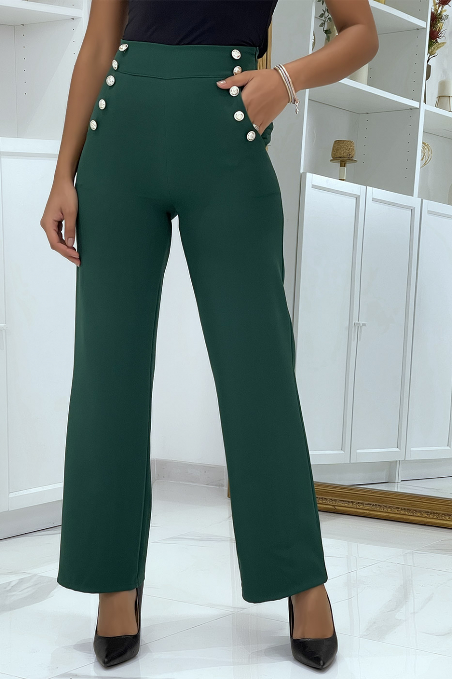 Pine green high waisted palazzo pants