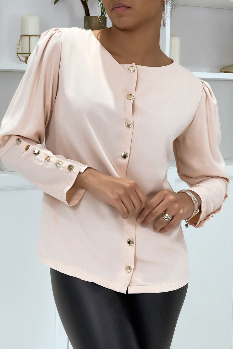 Powder pink blouse with gold buttons - 2