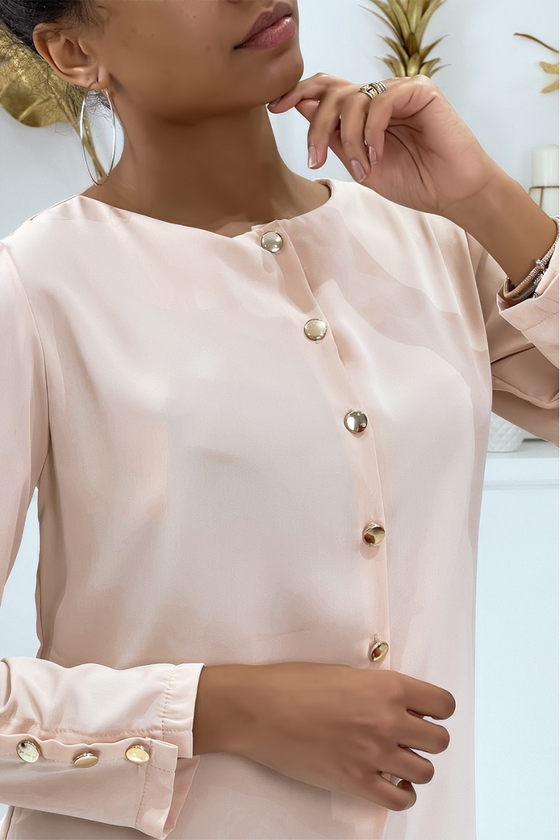 Powder pink blouse with gold buttons - 3