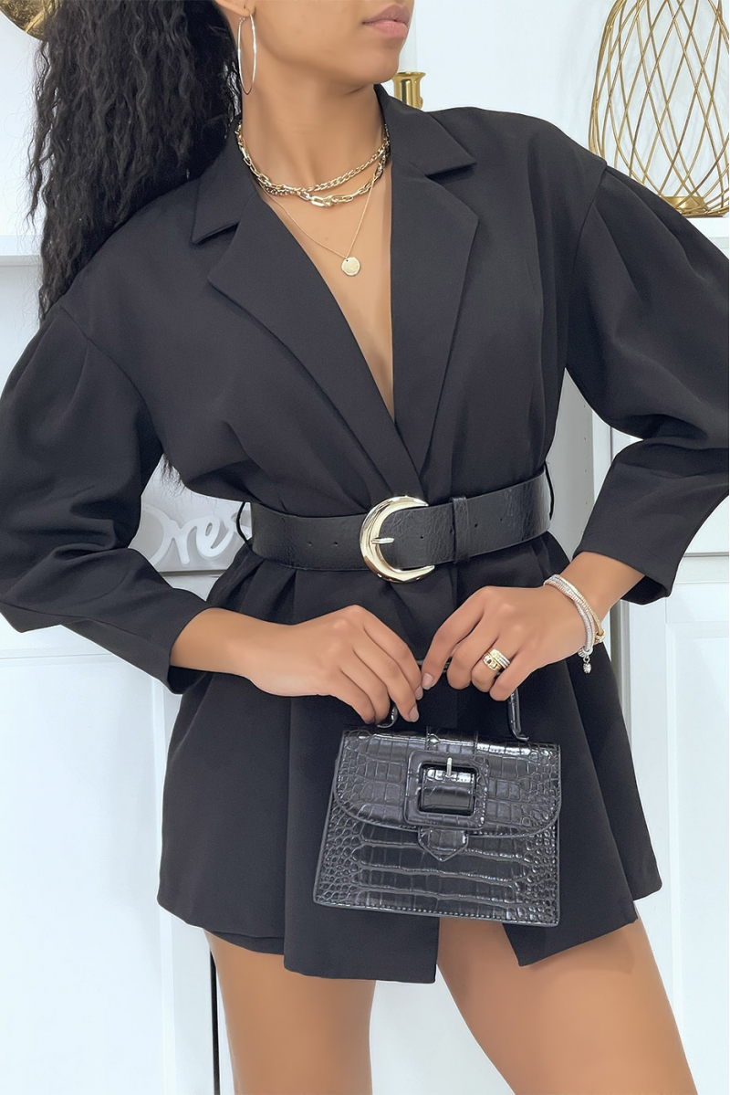 Black blazer playsuit with puff sleeves - 1