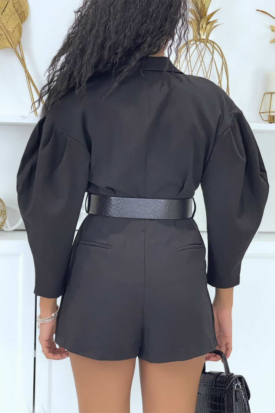 Combishort blazer noire à manches bouffantes - 2