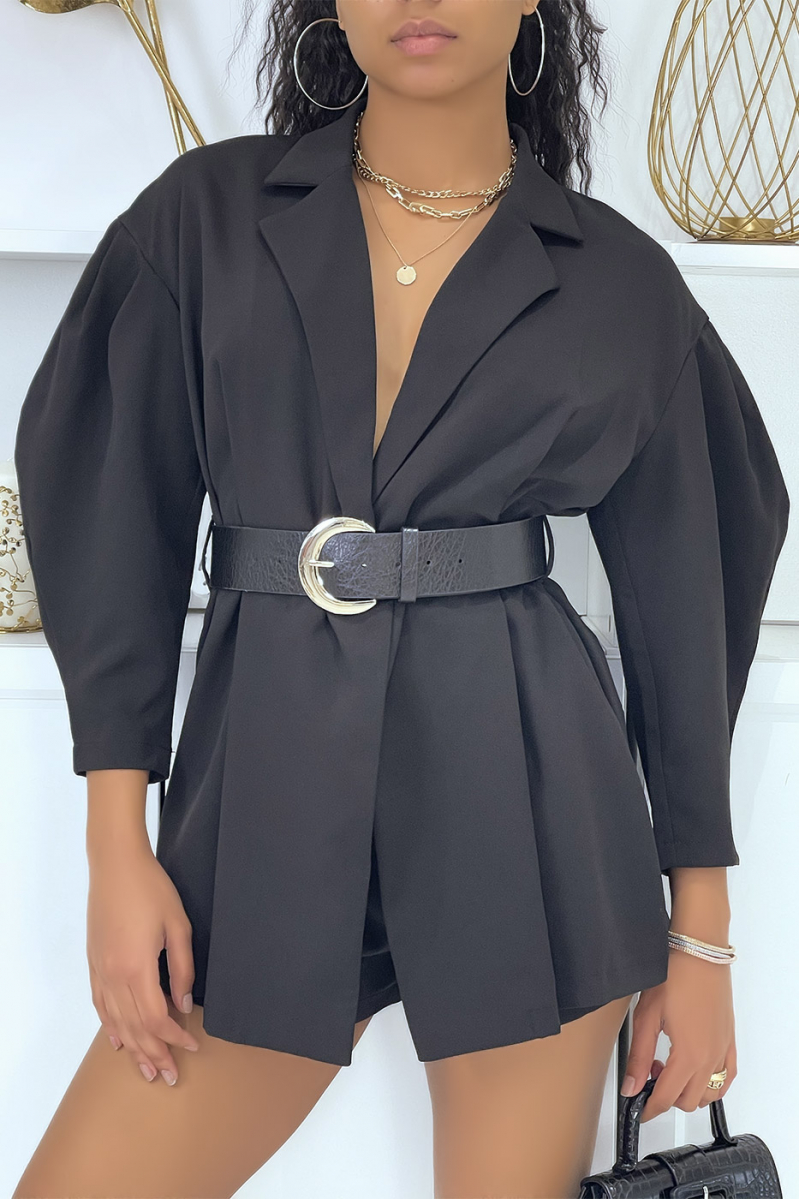 Black blazer playsuit with puff sleeves - 5