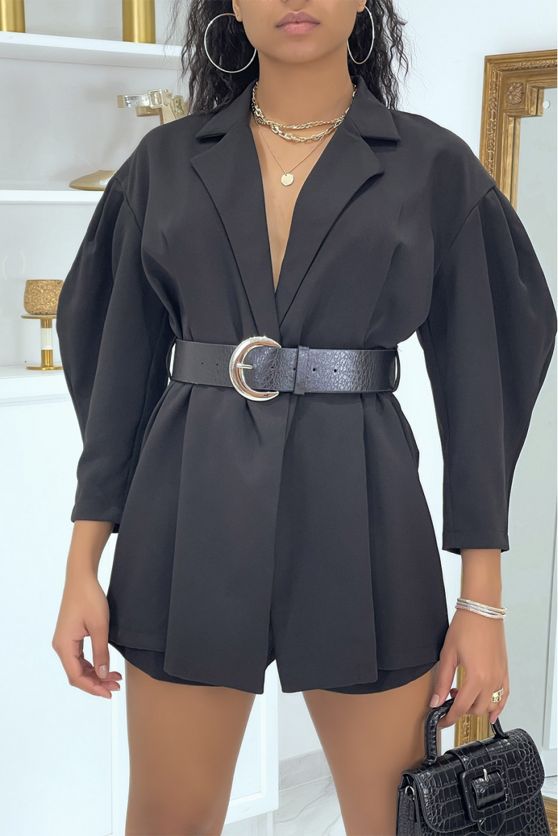 Black blazer playsuit with puff sleeves - 7