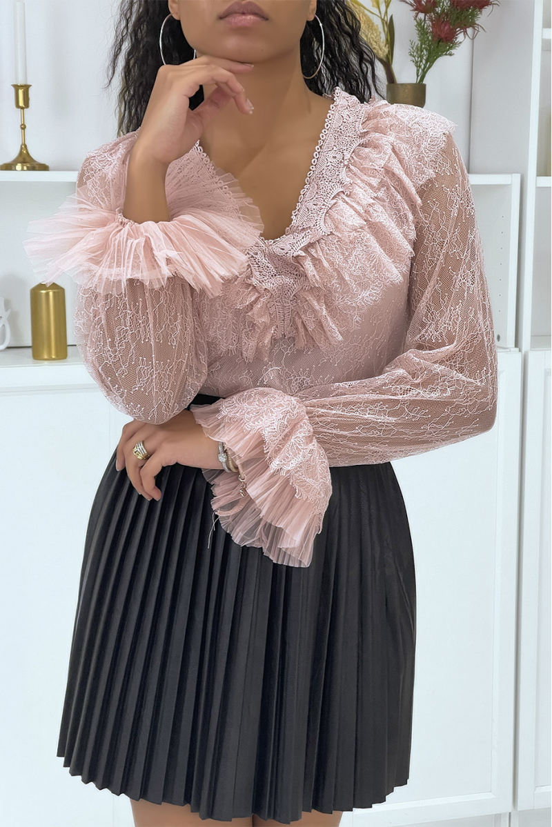 Ruffled pink lace blouse - 2