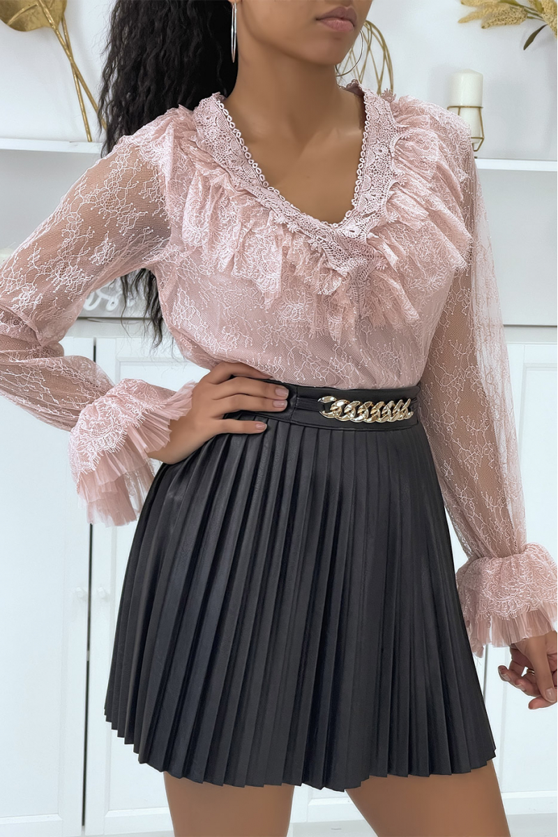 Ruffled pink lace blouse - 3
