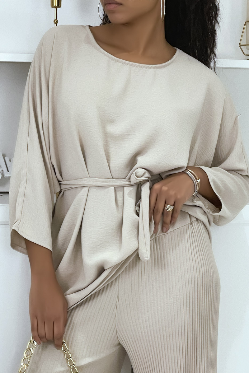 Ensemble tunique et pantalon palazzo beige - 3 Ensemble tunique et pantalon palazzo beige - 3