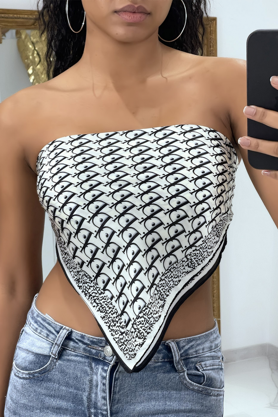 Beige en zwarte zijden sjaal met luxe "D" print - 1