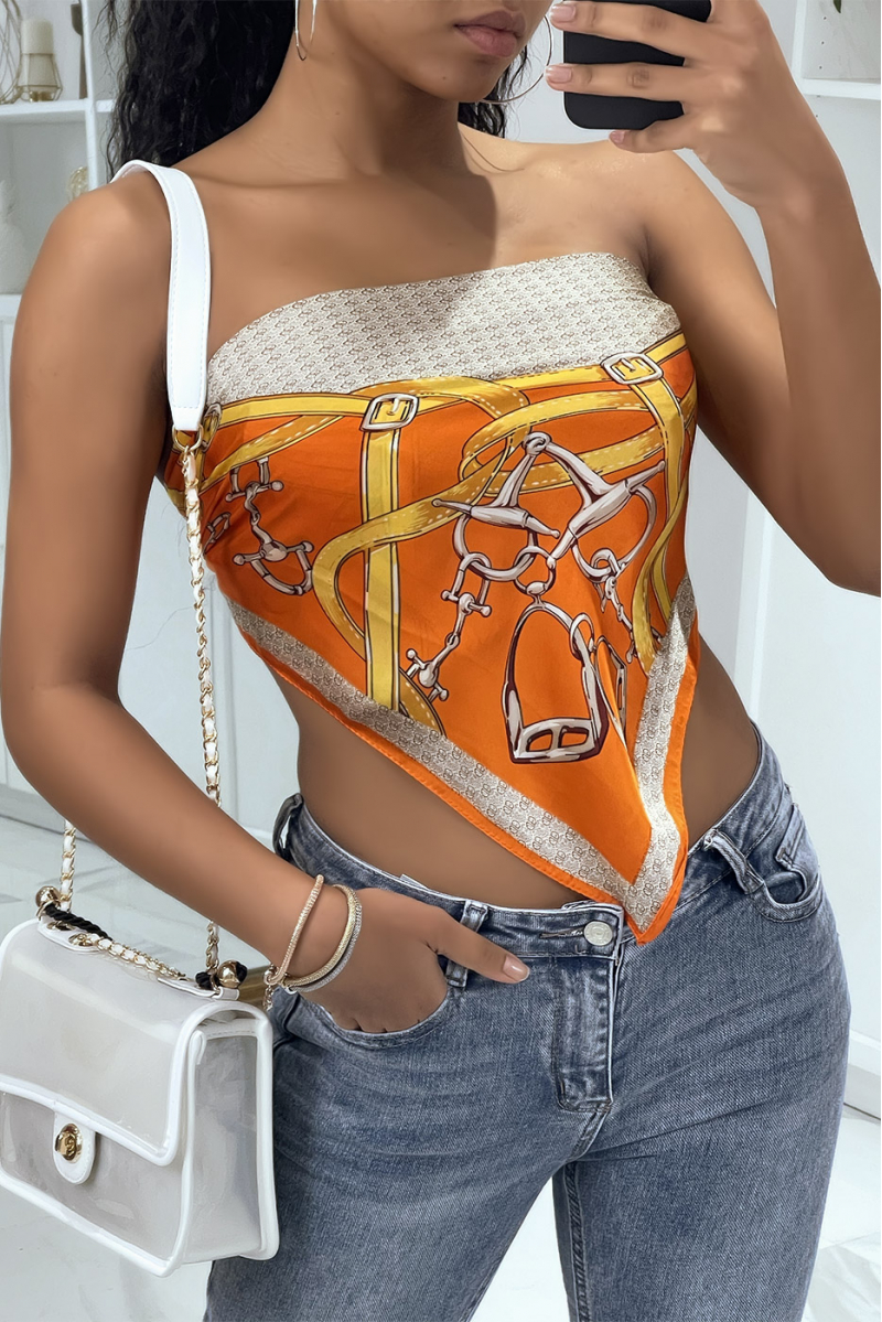 Luxe oranje zijden sjaal met kettingprint - 1