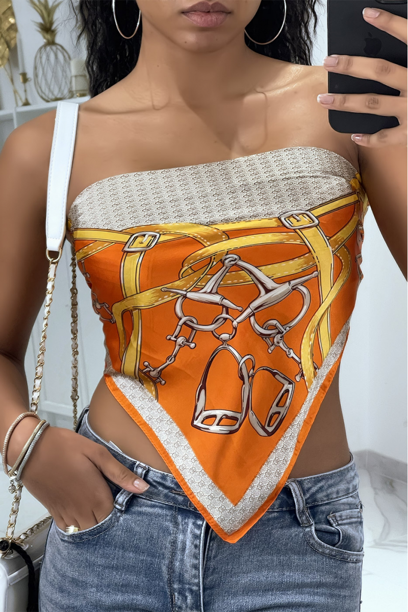 Luxe oranje zijden sjaal met kettingprint - 2