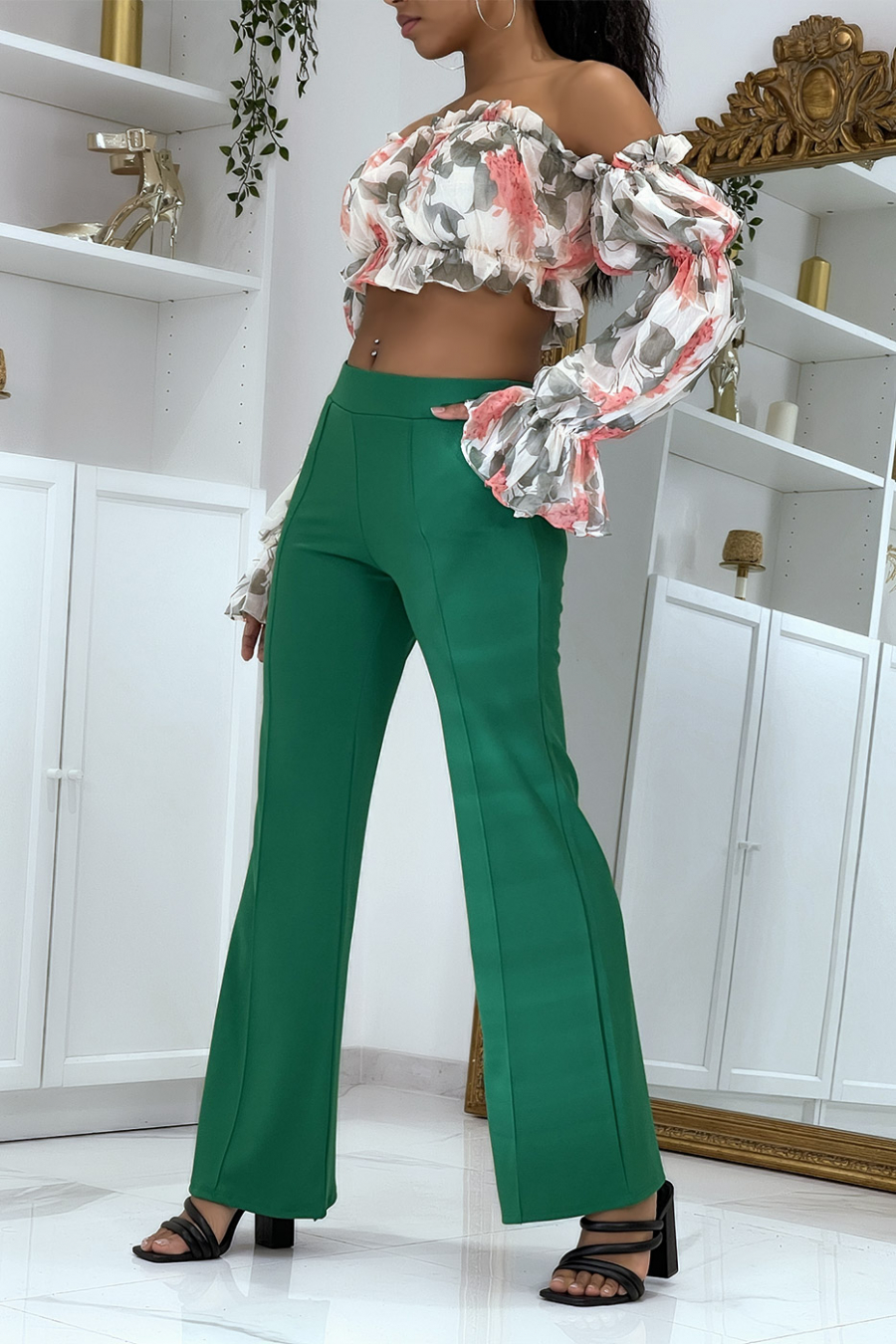 Green bell bottom trousers - 5