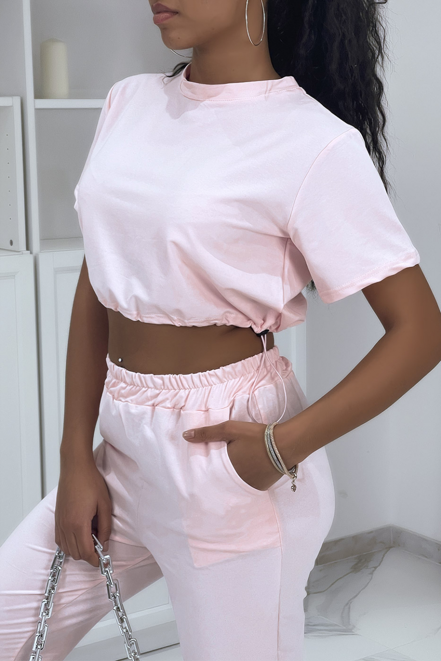 Roze joggingbroek met crop top - 3