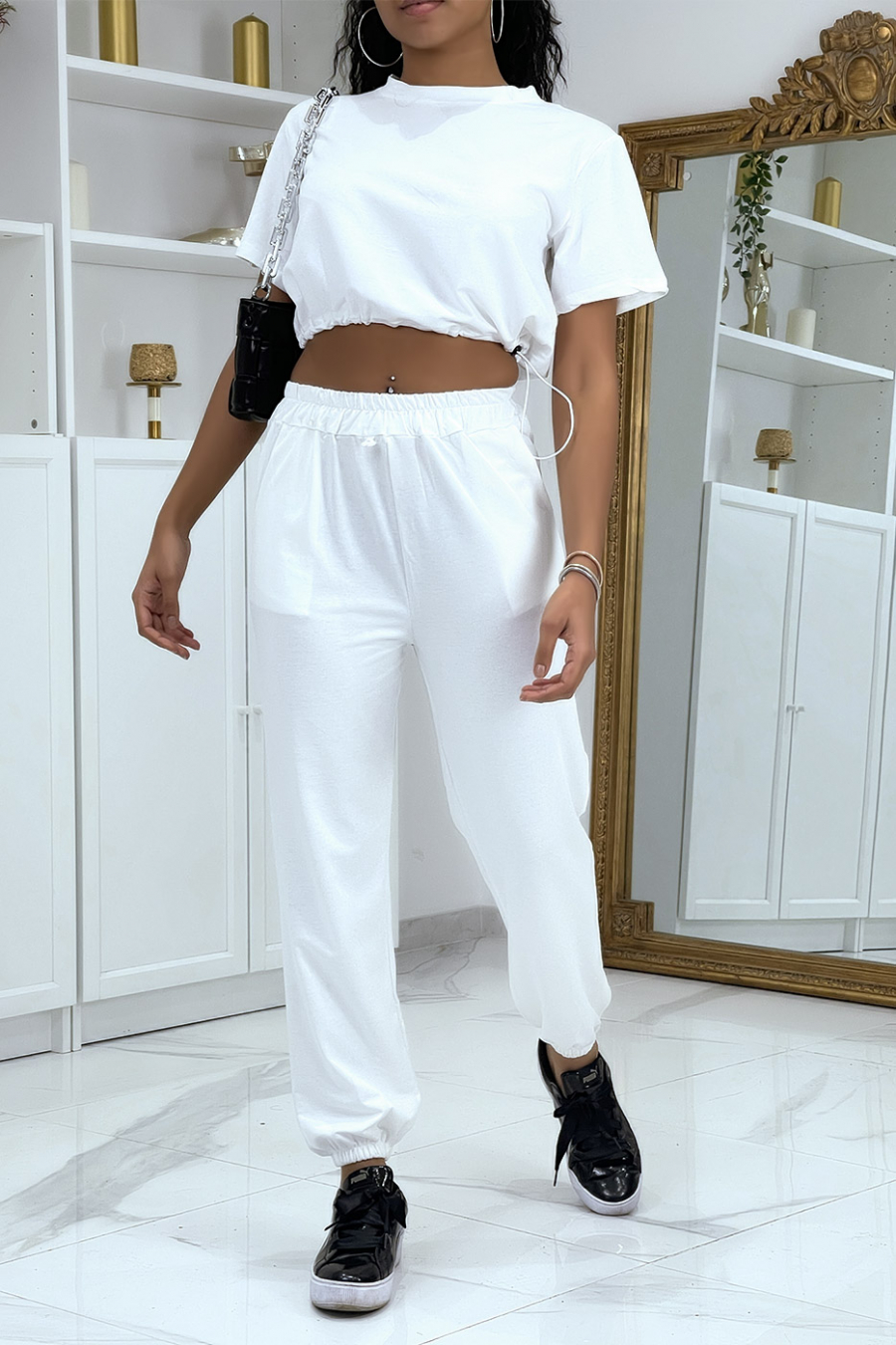 Witte joggingbroek met crop top - 1