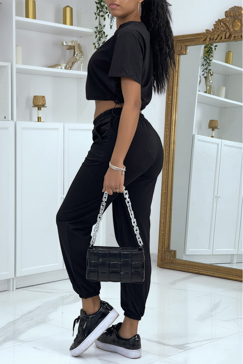 Zwarte joggingbroek met crop top - 2