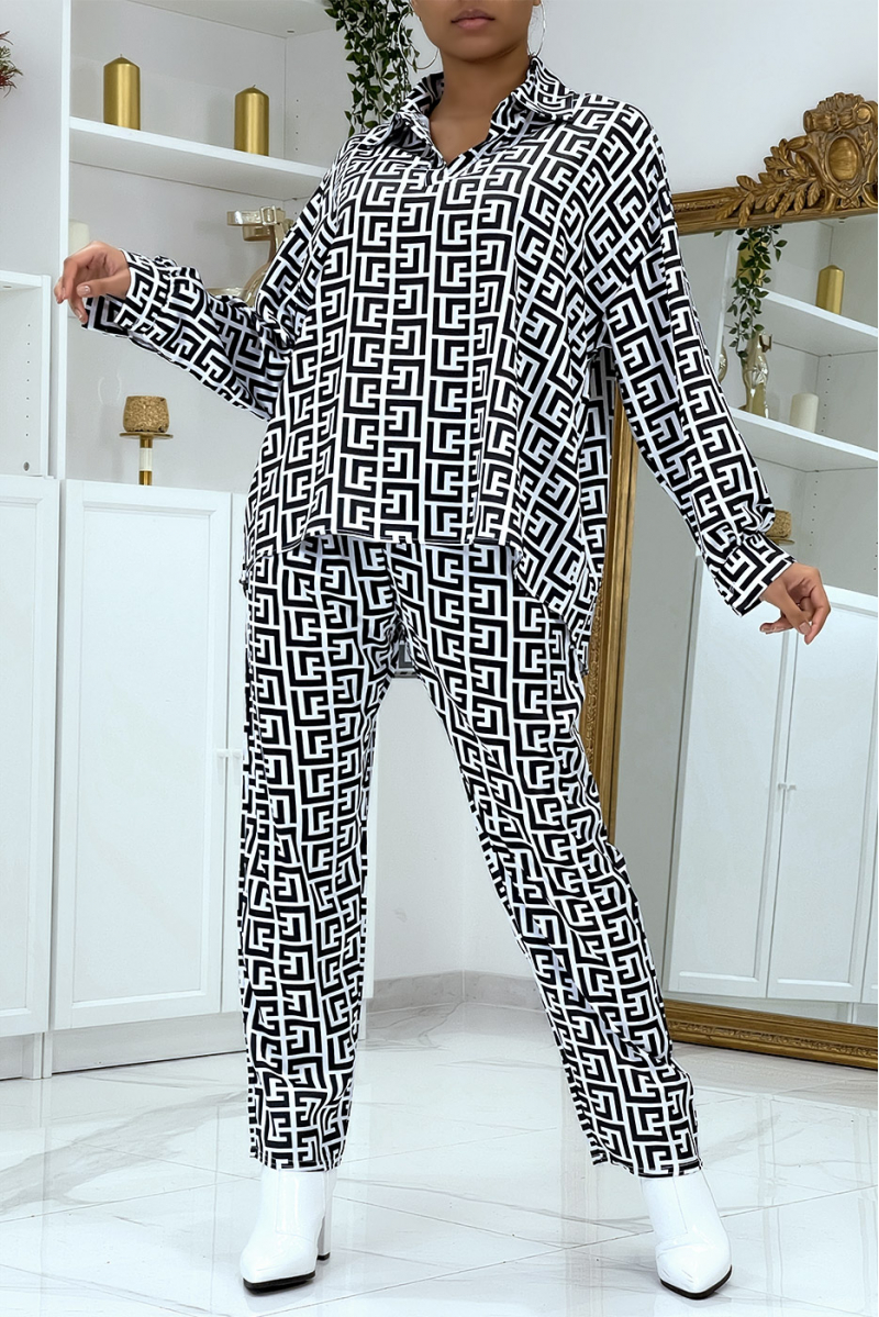 Zwarte broek en tuniek set met geïnspireerd patroon - 2