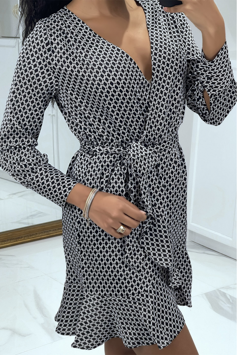 Black wrap dress with pattern - 5