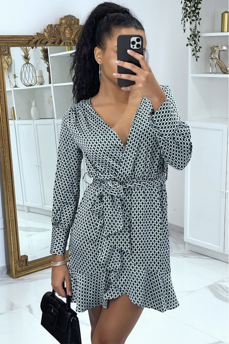Green wrap dress with pattern - 1