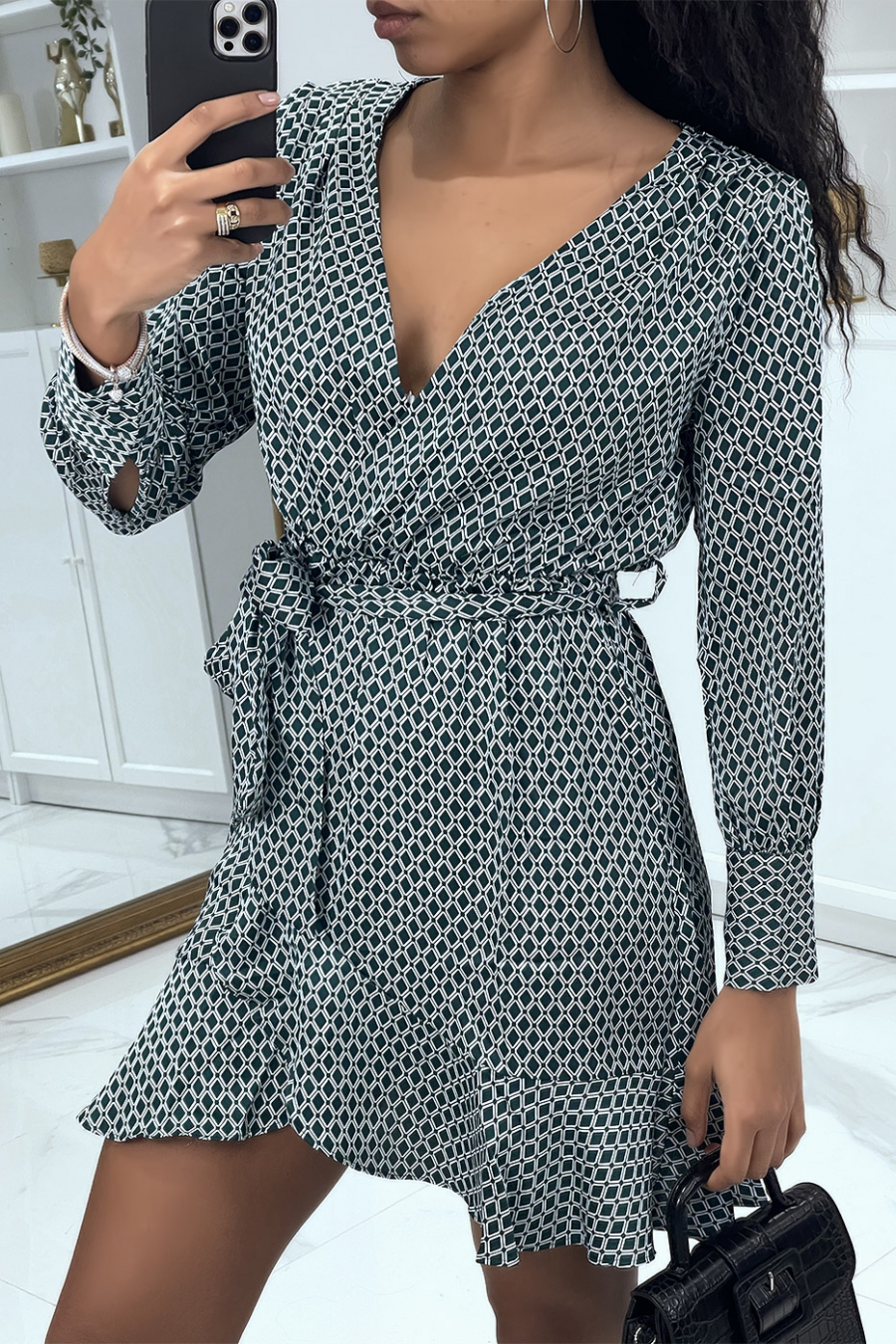 Green wrap dress with pattern - 5