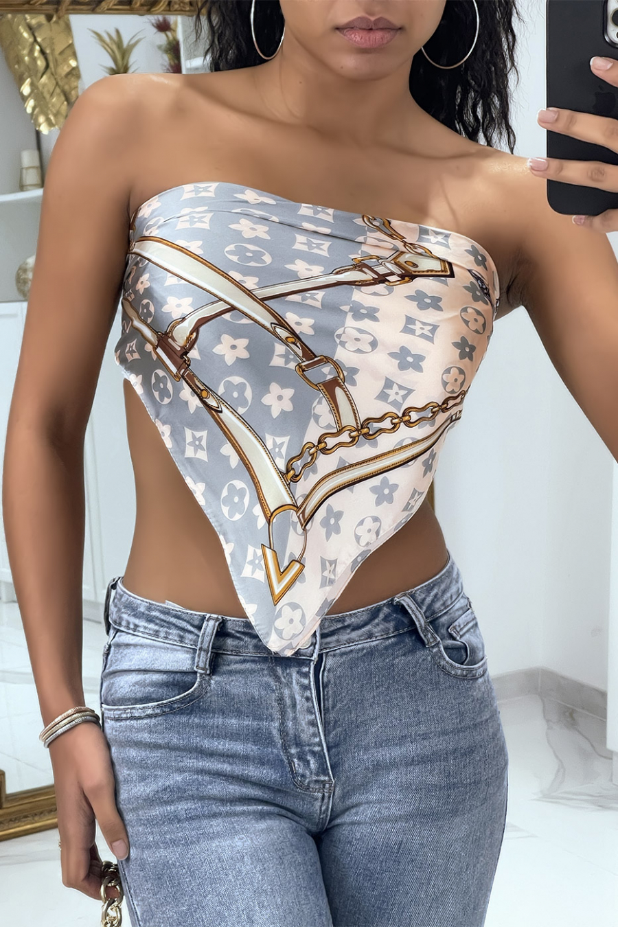 Badjas en turquoise zijden sjaal met luxe print - 3