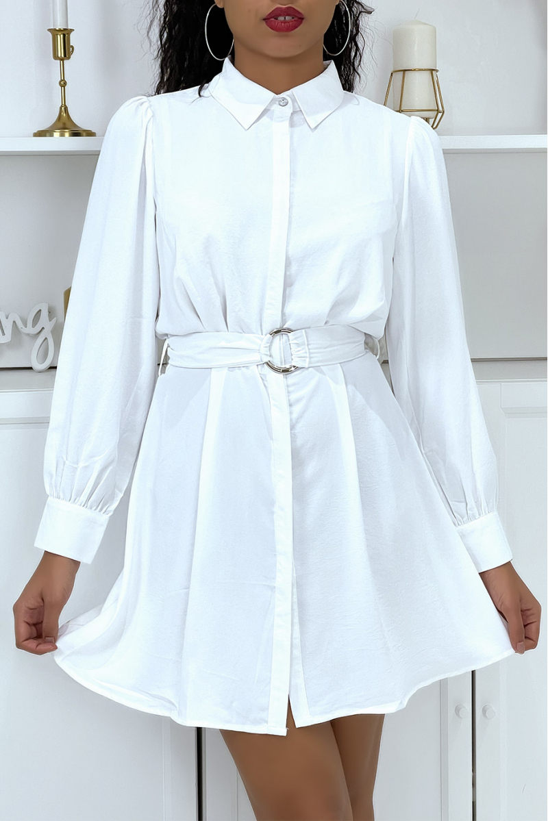 White buttoned shirt dress with belt - 5