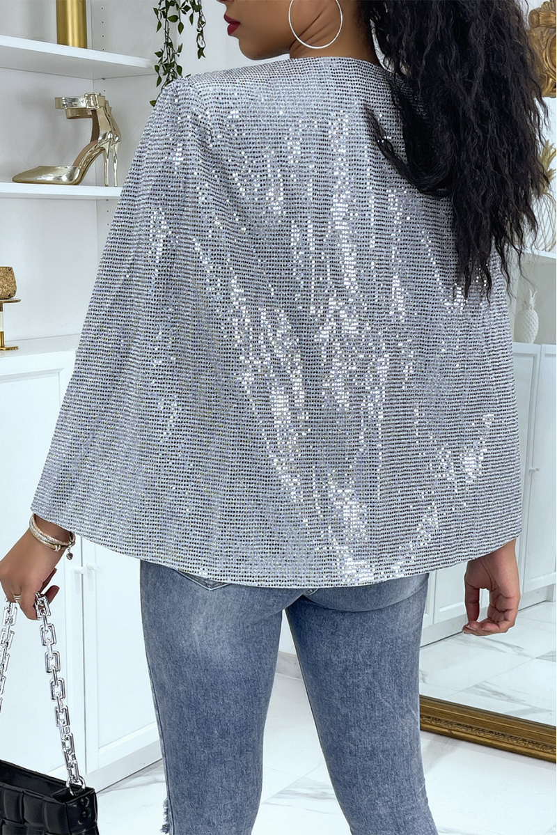 Silver and sequined poncho-style blazer jacket - 4