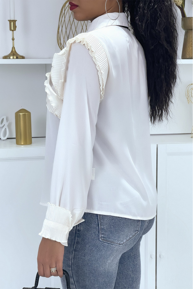 Chemise écru avec volant plissé et noeud au col - 5