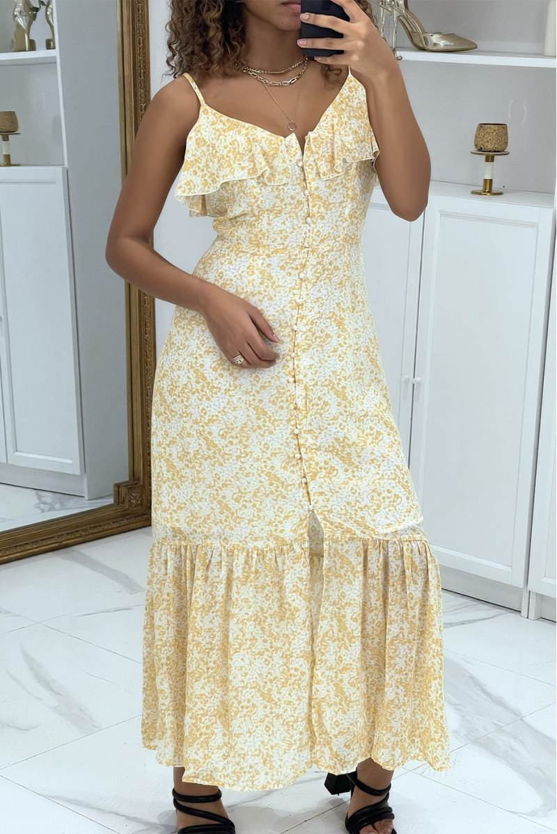 Long yellow dress with flowers and ruffles - 2
