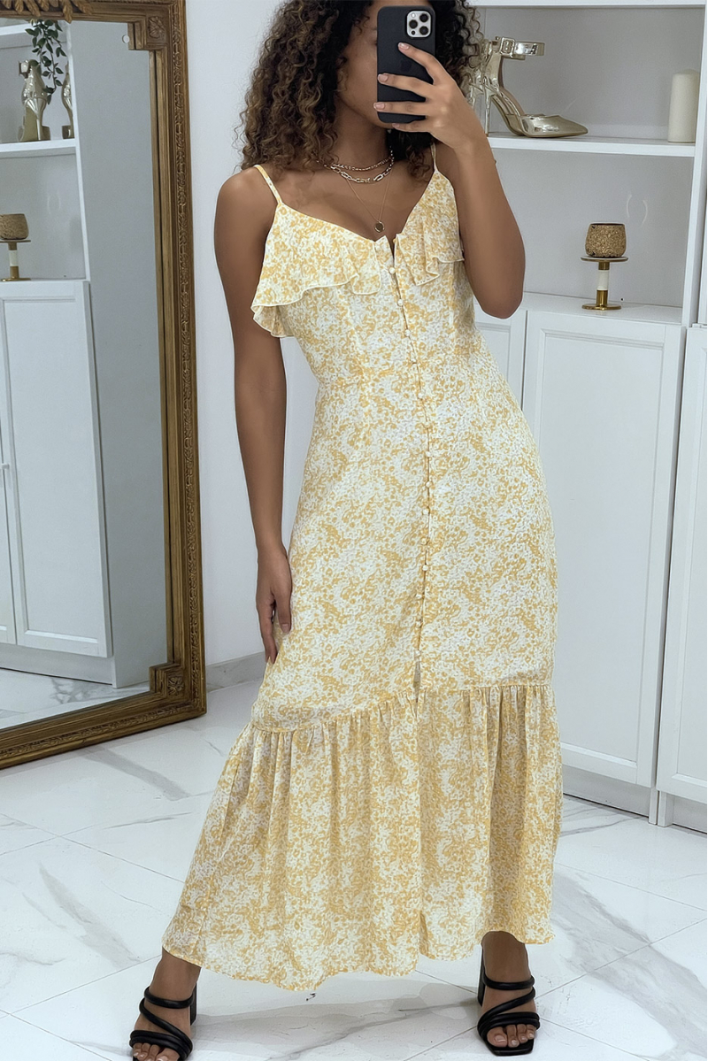 Long yellow dress with flowers and ruffles - 3