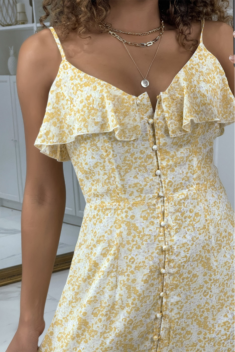 Long yellow dress with flowers and ruffles - 5