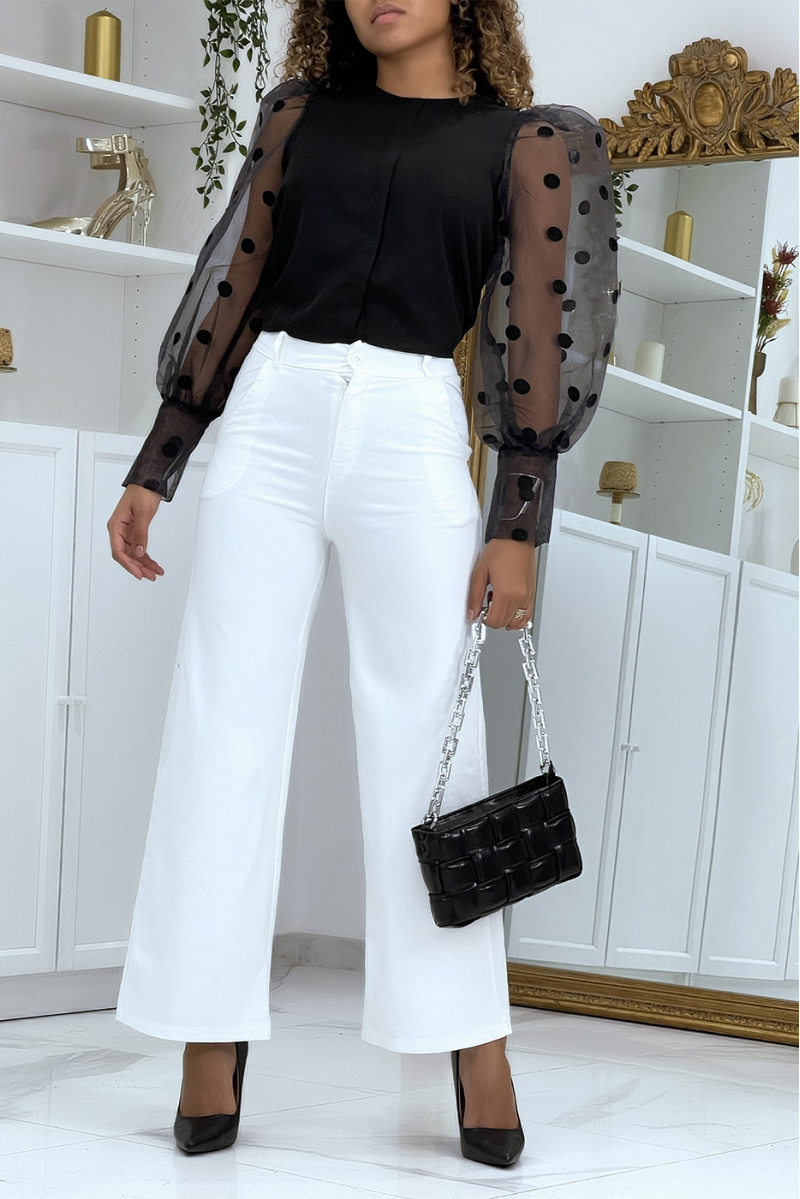 Witte wijd uitlopende jeans met hoge taille - 1
