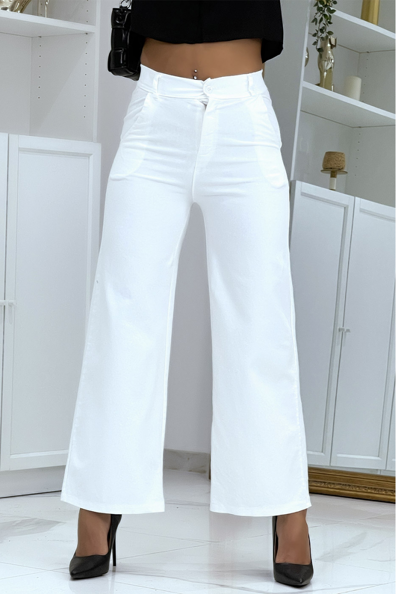 Witte wijd uitlopende jeans met hoge taille - 4
