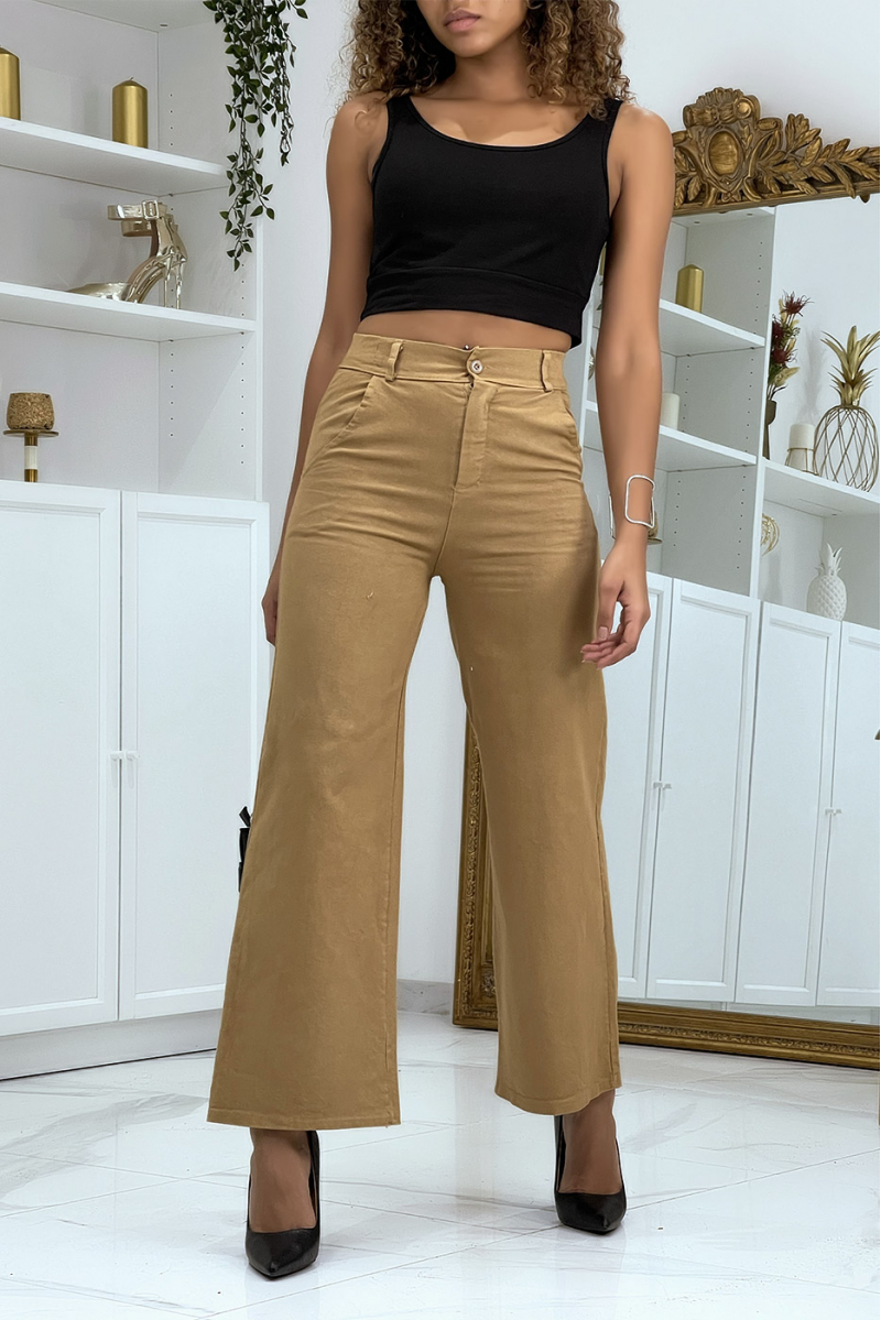 Camel wijd uitlopende jeans met hoge taille - 1