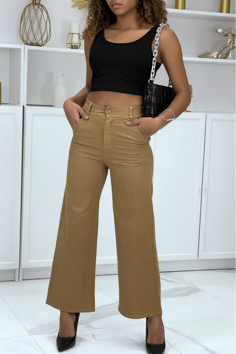 Camel wijd uitlopende jeans met hoge taille - 3