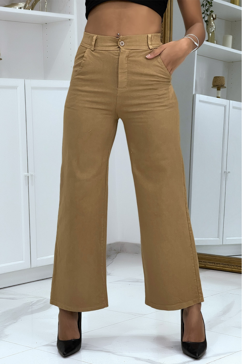 Camel wijd uitlopende jeans met hoge taille - 4
