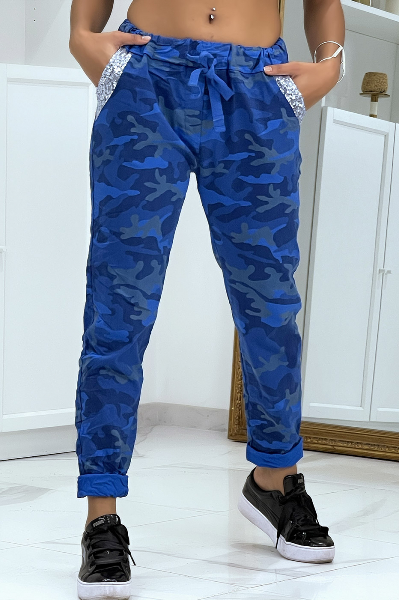 Jegging camouflage bleu royal à détails strass - 3