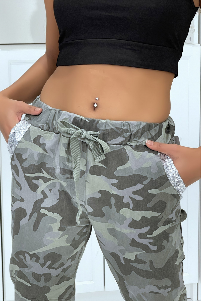 Jegging camouflage kaki à détails strass - 5