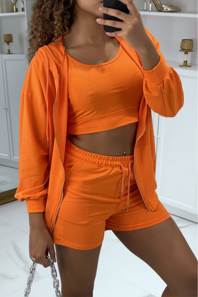 3-piece orange sweatshirt and shorts set - 2
