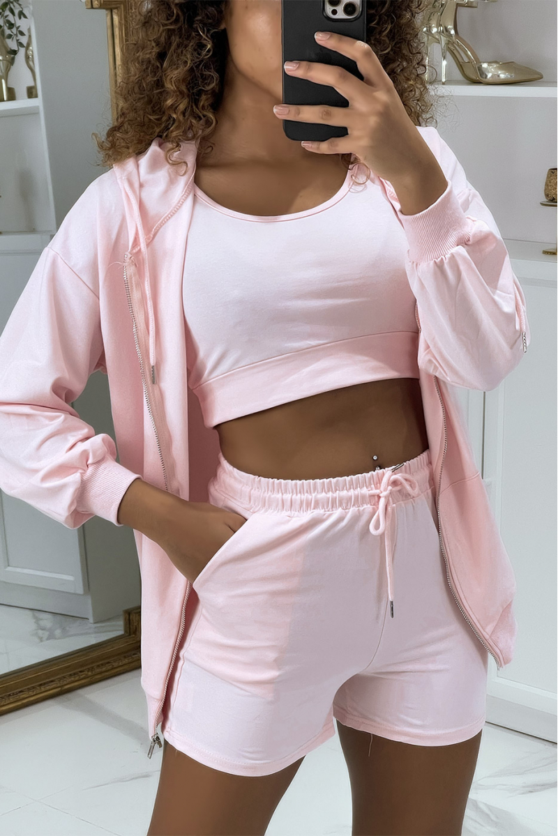 Set van drie roze sweaters en shorts - 1 Set van drie roze sweaters en shorts - 1