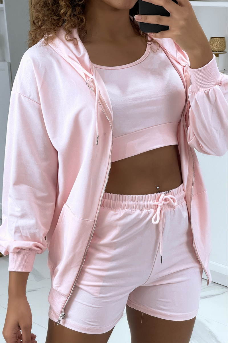 3-piece pink sweatshirt and shorts set - 2