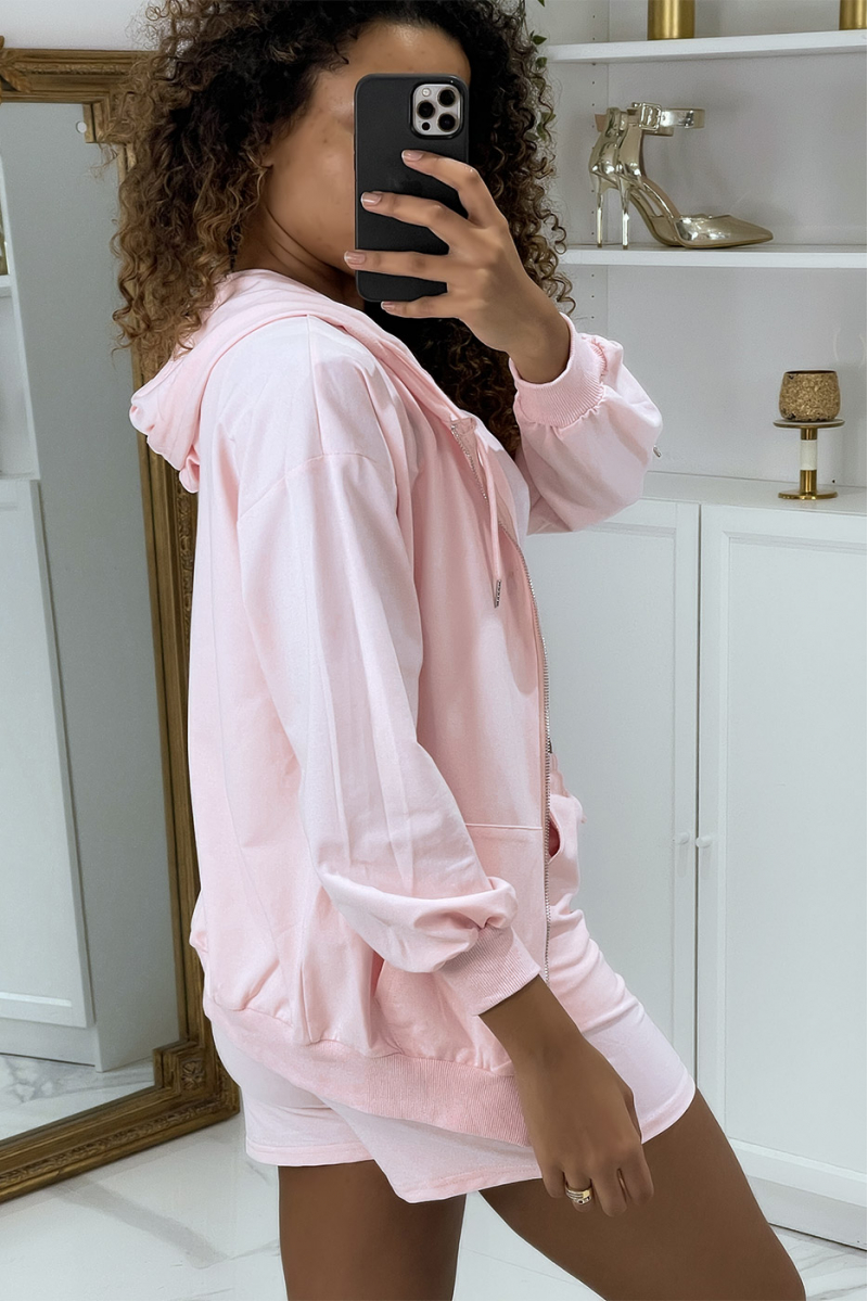 3-piece pink sweatshirt and shorts set - 3