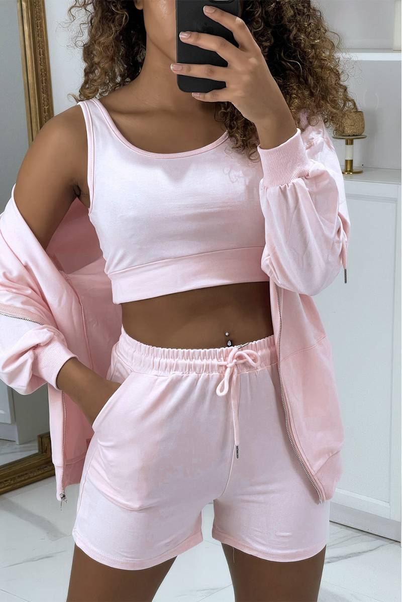 3-piece pink sweatshirt and shorts set - 4