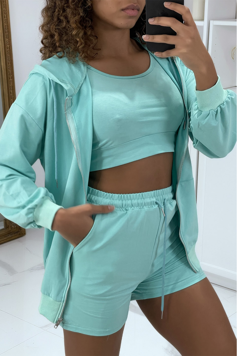 En33mbe 3 pieces water green sweat top and shorts - 1